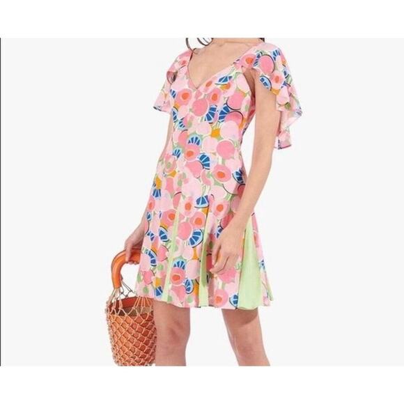 Staud Chiquita Floral Peach Print Mini Dress Size 2 - Picture 1 of 5